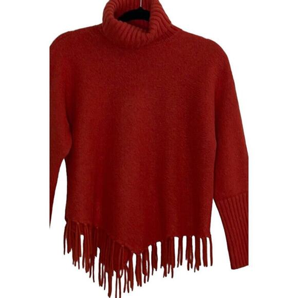 CARROLL REED TURTLENECK FRINGE TRIM SWEATER DARK ORANGE SIZE S - Picture 2 of 7